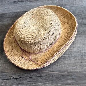 Scala Collection Natural Fiber Sun Hat with Purple Cord running through